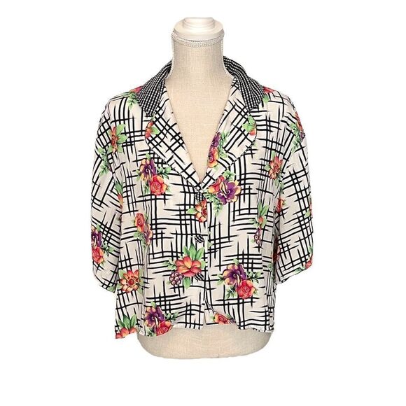 Vintage 1980’s Victoria's Secret Gold Label Floral & Abstract Button Down Shirt - Picture 2 of 11